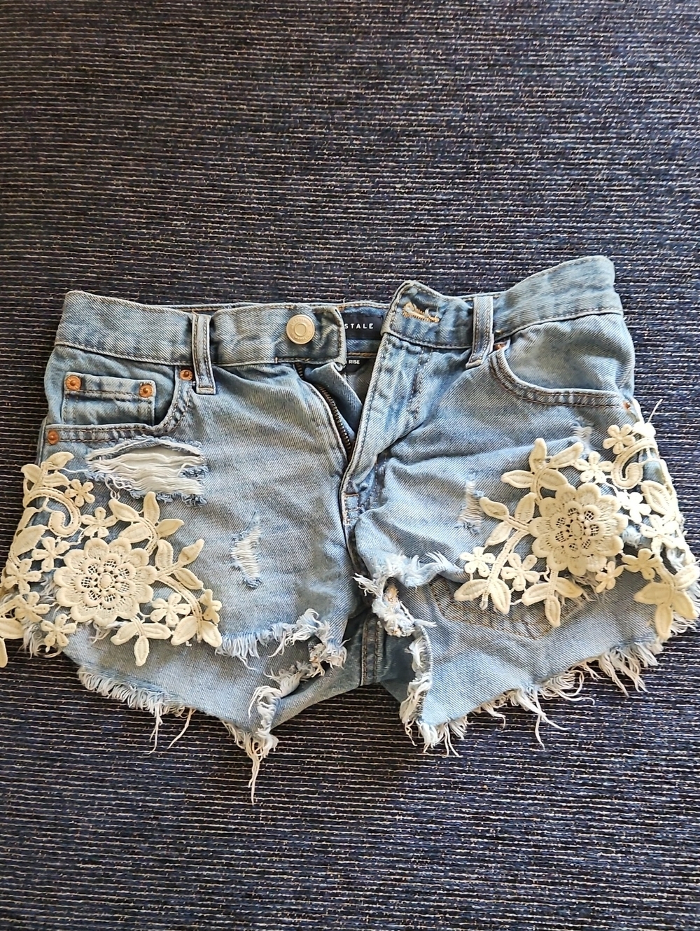 Aeropostale Light Blue Denim Shorts with Cream Floral Lace
